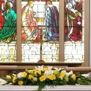 Elegant White and Yellow Casket Flowers