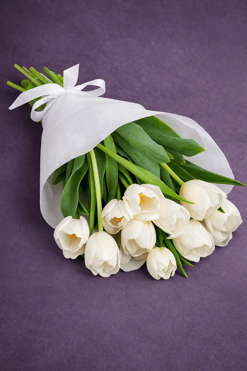 White Tulip Bouquet arranged
