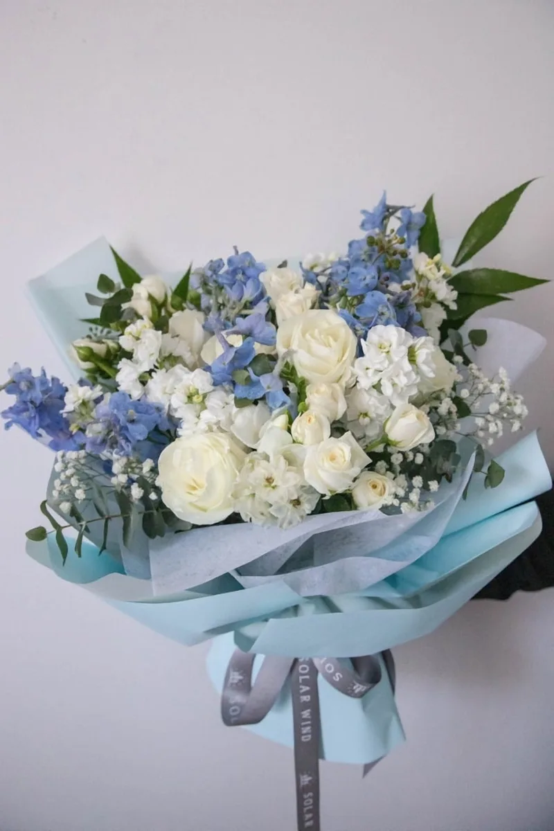 Blue angel bouquet arranged