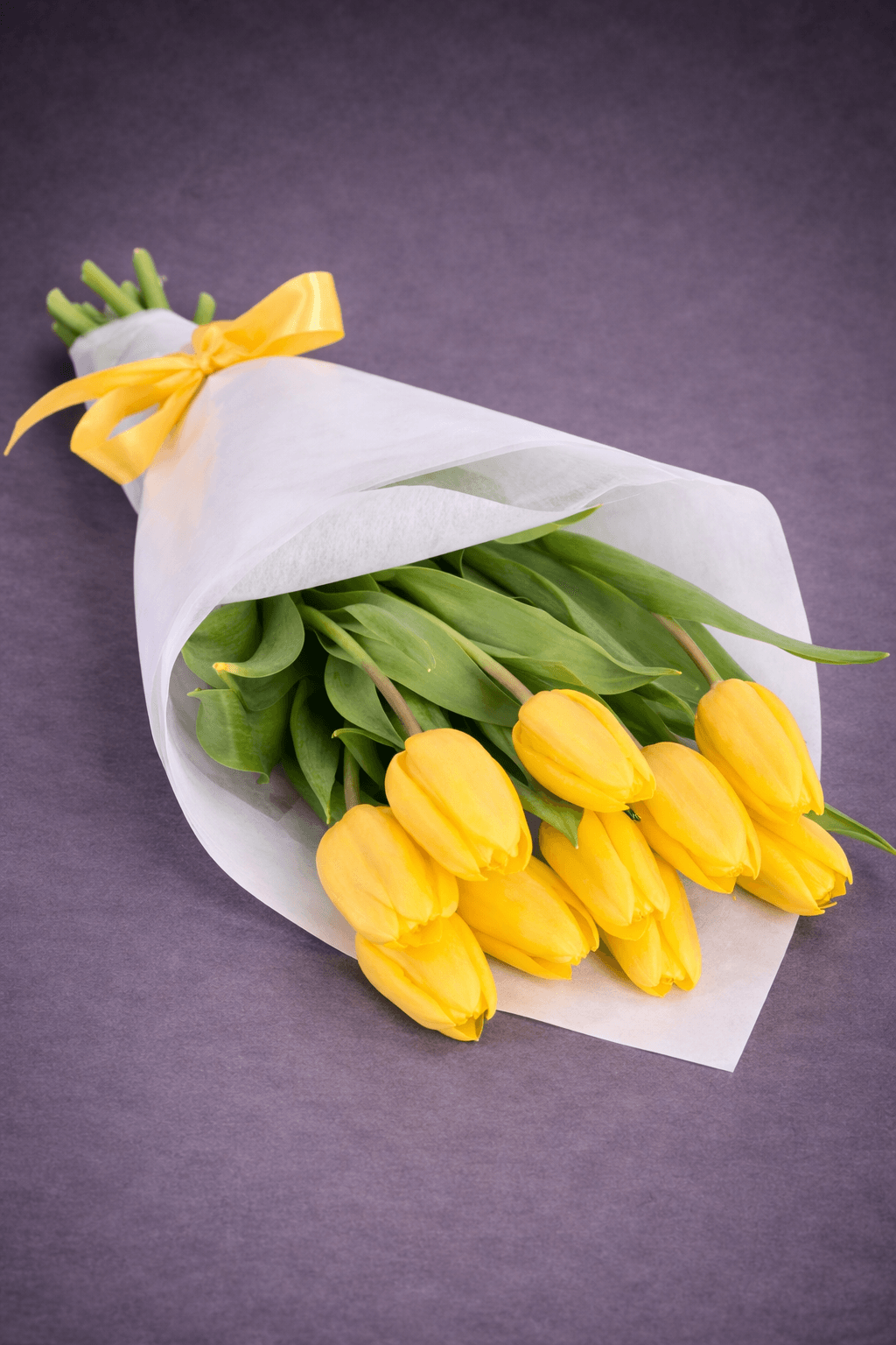 Yellow Tulips Wrapped in White Paper